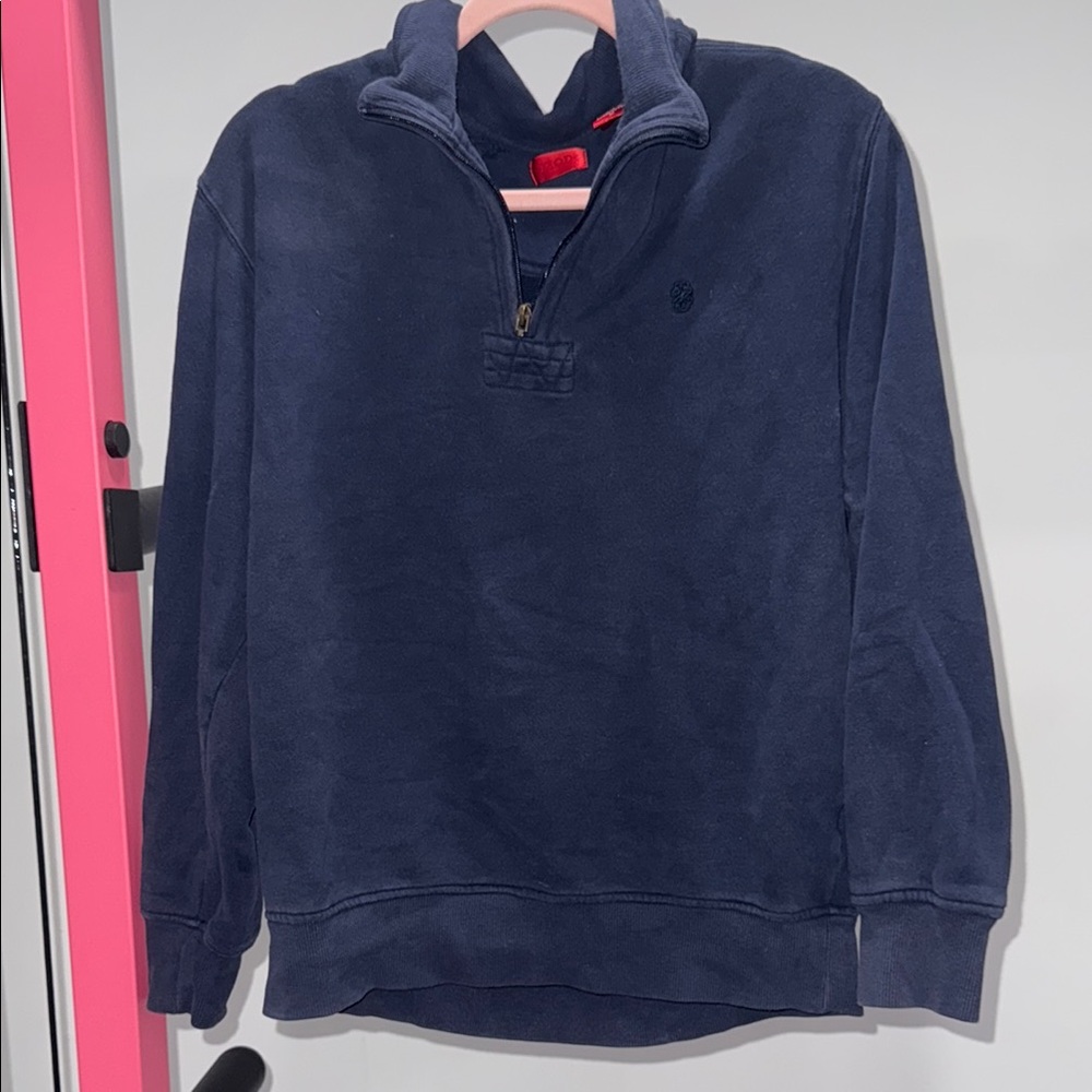Izod Blue Zip Up Sweater with Ribbed Cuffs